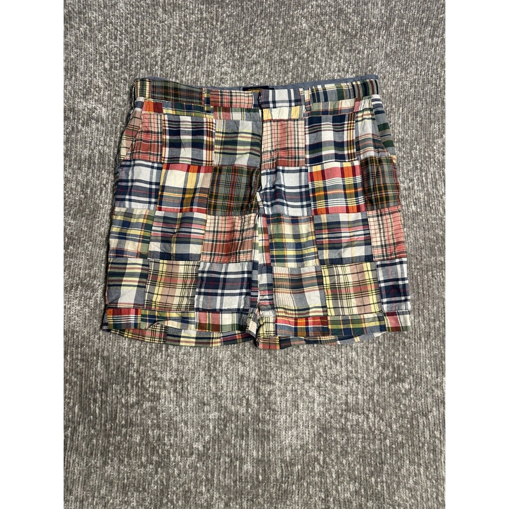 Polo Ralph Lauren RUGBY Chino Shorts Mens 36 Madras Plaid Patchwork 8" Preppy